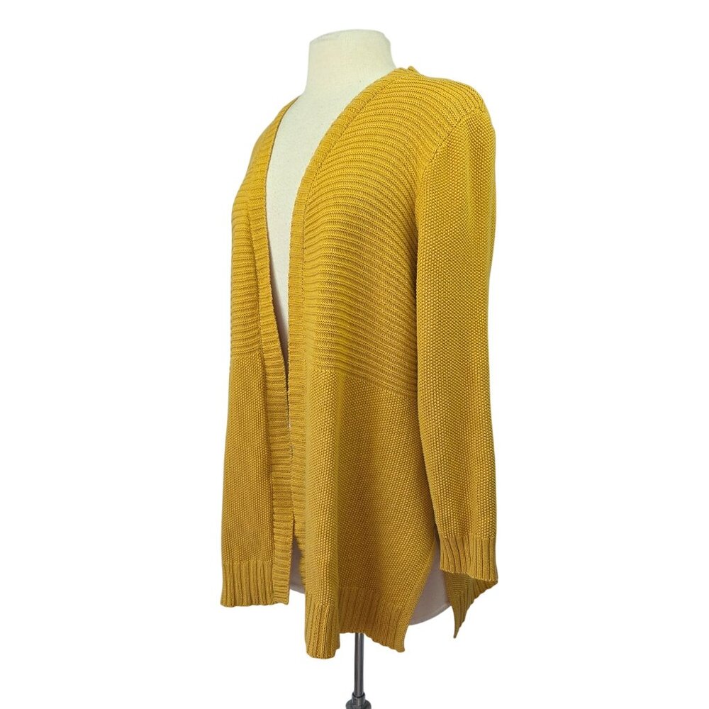 Marled Waffle Knit Open Front Cardigan Mustard Yellow Size 1X - Picture 2 of 12
